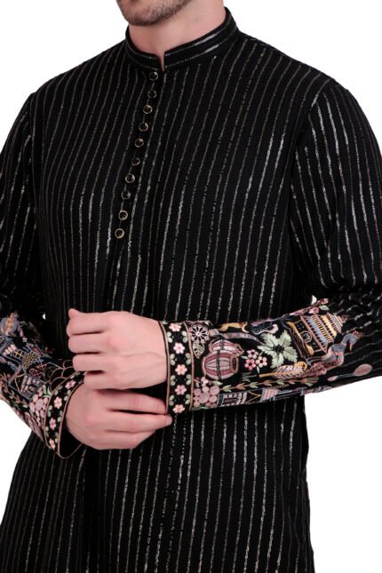 Regal Black Kurta with Multicolor Royal Embroidery