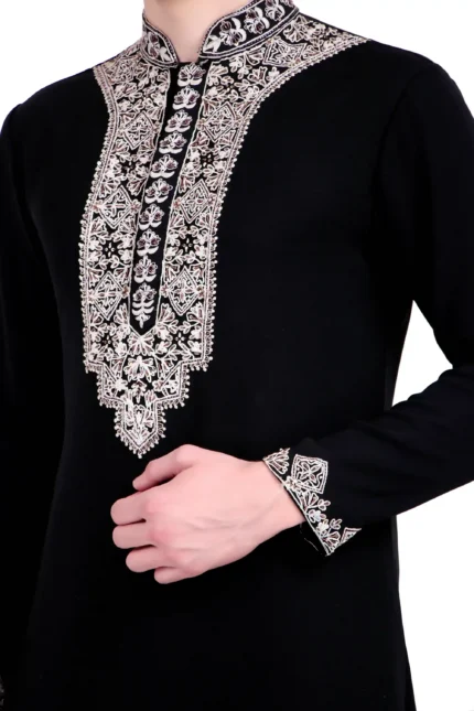 Black Kurta with Intricate White Embroidery